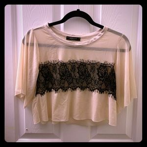 NastyGal Sheer Nude Top with Black Lace